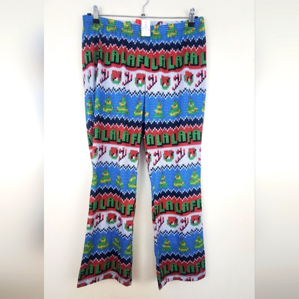 Target Christmas Pants Festive Knit-Style Pull On Flare FA LA LA Size Large